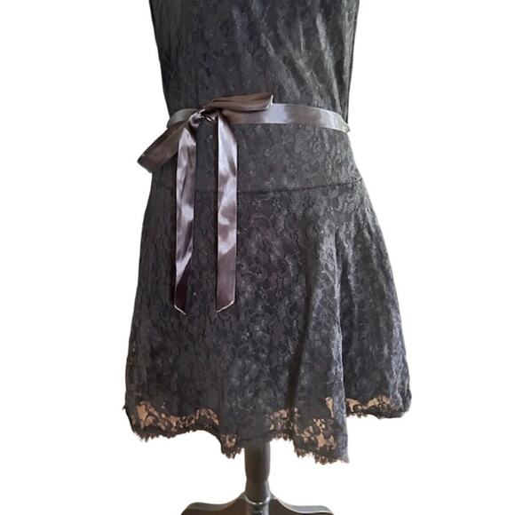 Arden B. Black High Neck Lace Mini Dress with Satin Waist Tie – Size M – NWT - Picture 3 of 5